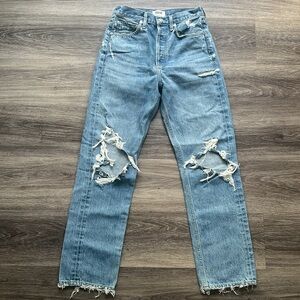 AGOLDE 90s Mid Rise Straight Fit Jeans 24 Broken Knee Casual Denim